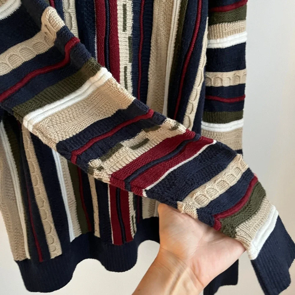 Hollister Mens 3D Knit Multi Color Striped Crewneck Sweater M 90's Retro Unisex